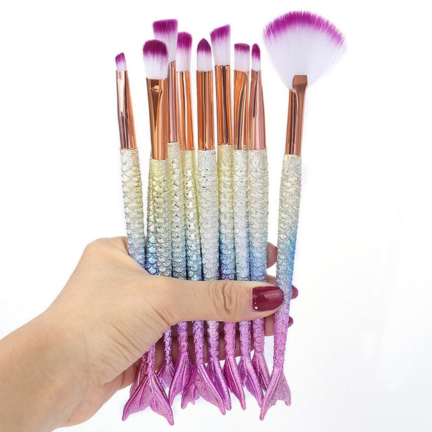 Makeup Brushes Kit Natural Tool Mermai Pencil Cosmetics Foundation Artist Mermaid Highlighter Face Set Of Bronzer Eyeshadow Lip