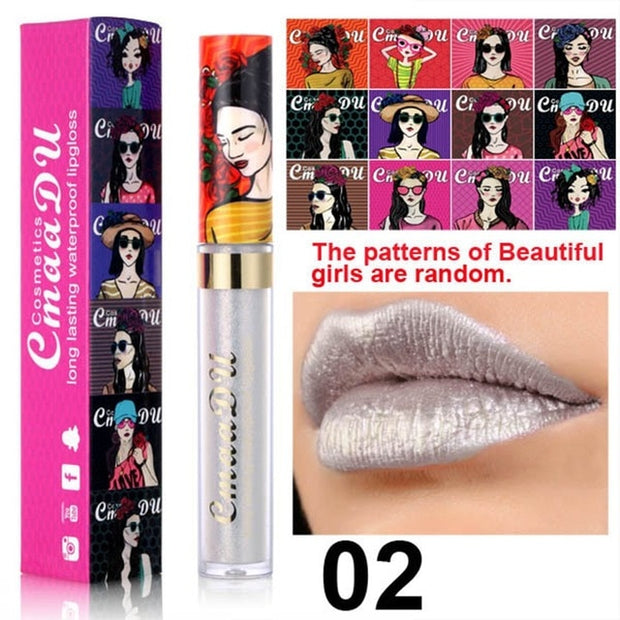Cmaadu shimmer lip gloss beauty girl diamond glitter lip tint waterproof long lasting 12 color gold flash liquid lipstick