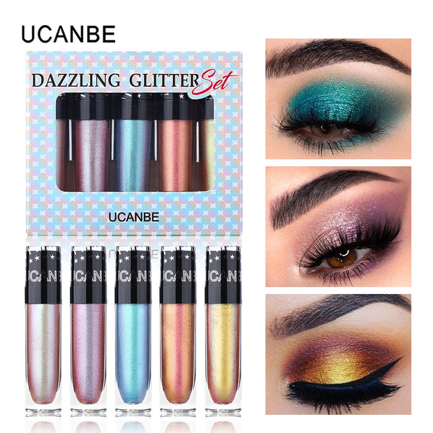 5pcs/lot Ucanbe Dazzling Glitter&Sparkle Liquid Eye shadow Shiny Long lasting Eyeshadow Multicolor Duochrome Eye Makeup Cosmetic