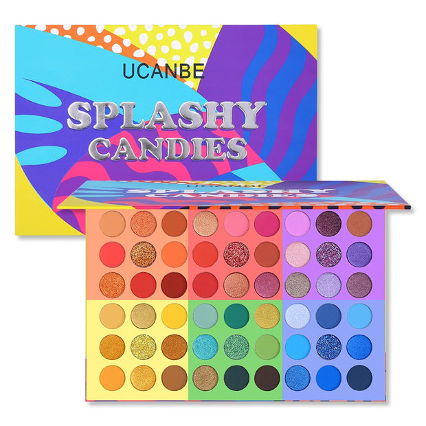 UCANBE 6 in 1 Splashy Candies 54 Colors Eye Shadow Palette Vivid Summer Look Eyes Makeup Glitter Shimmer Matte Eyeshadow Powder