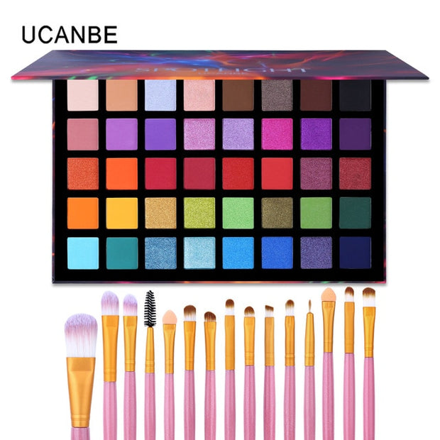 UCANBE Spotlight 40 Color Eye Shadow Palette Colorful Artist Shimmer Glitter Matte Pigmented Powder Pressed Eyeshadow Makeup Kit