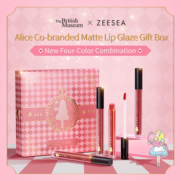 ZEESEA Alice Velvet Matte Lip Glaze Long Lasting Moisturizer 4 Stick Gift Box